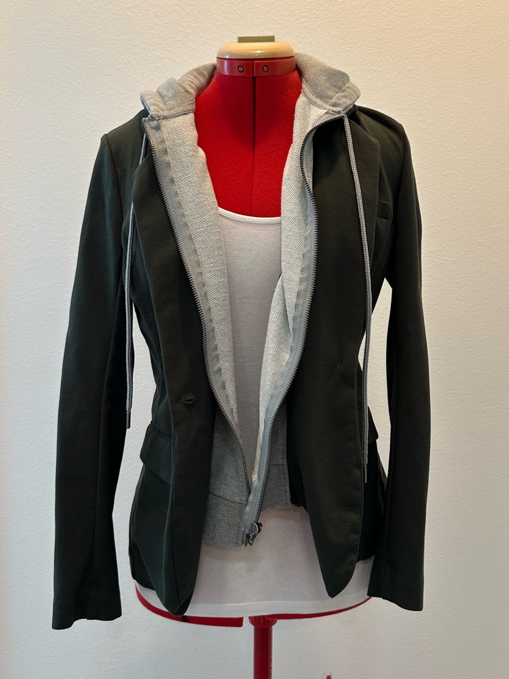 Liverpool - Dark Green Blazer Jacket with Gray Hooded Liner - Women's Size XS